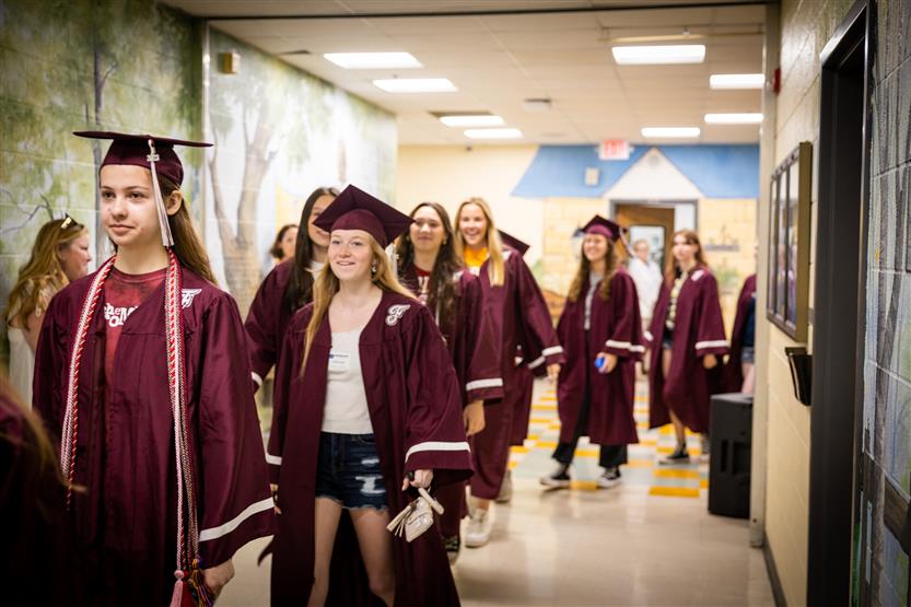 Students participate in a senior walk